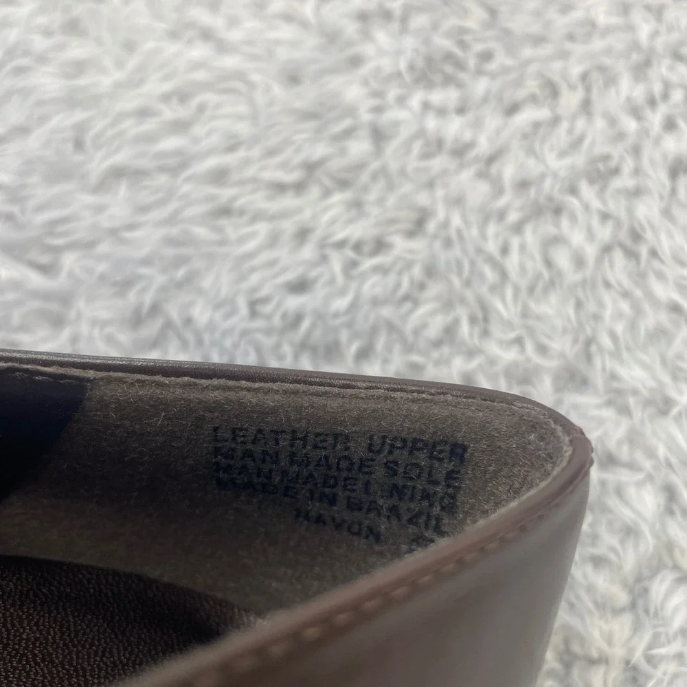 Nine West Ravon Loafers Women 8.5 Brown Leather Block‎ Heel Square Toe Brazil